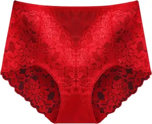 Seamless Lace Underwear for Women Floral Sexy Soft Panties Tummy Control Scalloped Breathable Thongs High Waisted High Waist