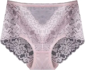 Seamless Lace Underwear for Women Floral Sexy Soft Panties Tummy Control Scalloped Breathable Thongs High Waisted High Waist