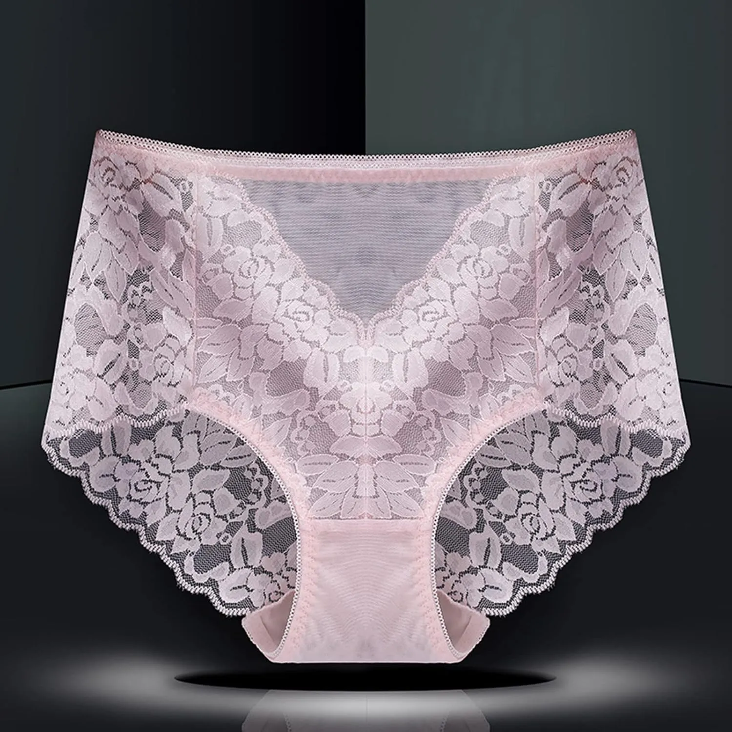 Seamless Lace Underwear for Women Floral Sexy Soft Panties Tummy Control Scalloped Breathable Thongs High Waisted High Waist