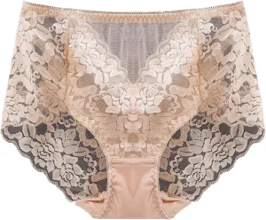 Seamless Lace Underwear for Women Floral Sexy Soft Panties Tummy Control Scalloped Breathable Thongs High Waisted High Waist