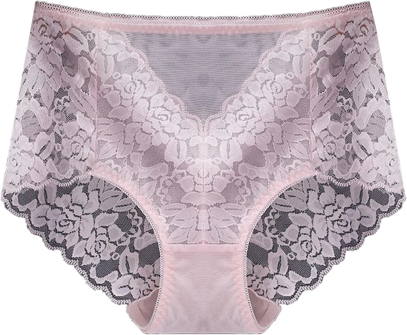 Seamless Lace Underwear for Women Floral Sexy Soft Panties Tummy Control Scalloped Breathable Thongs High Waisted High Waist