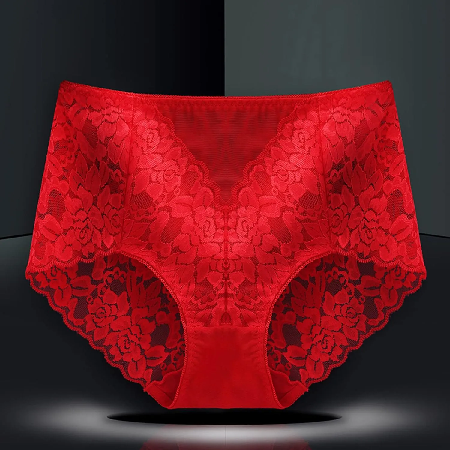 Seamless Lace Underwear for Women Floral Sexy Soft Panties Tummy Control Scalloped Breathable Thongs High Waisted High Waist