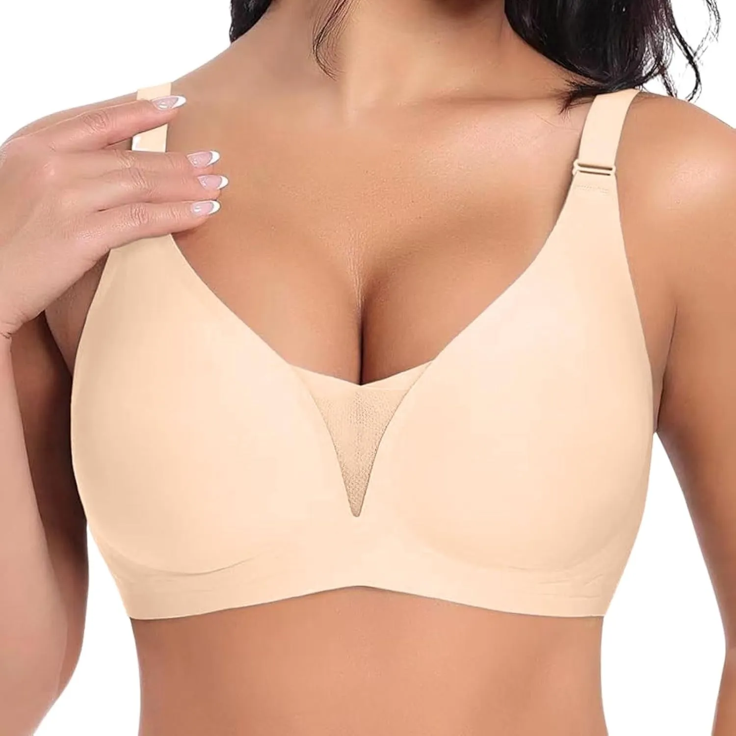Seamless Mesh Lace Bras for Women No Underwire Wireless Bras with Support and Lift Full Coverage Deep V Plunge Bralettes