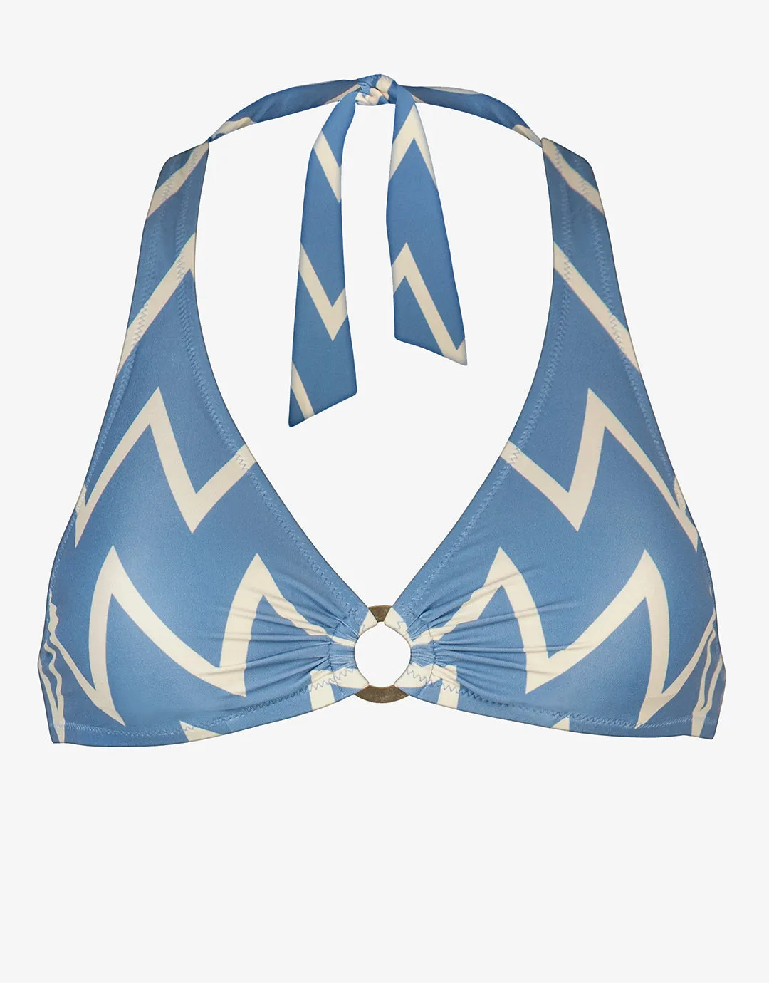 Seaside Vacay Halter Bikini Top - Blue/ White Zig Zag