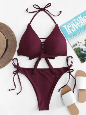 Self Tie Halterneck Strappy Bikini Set
