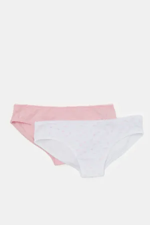 Senior Girls Pink And White Floral Print Brief (Pack of 2)