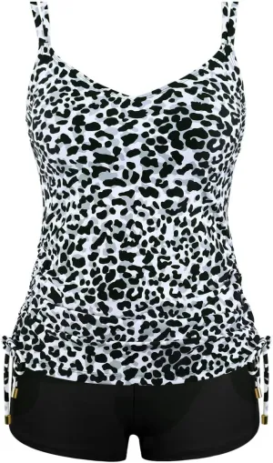 Septangle V Neck Two Piece Tankini Swimsuit Vintage Tummy Control Bathing Suit Ruched Swimwear