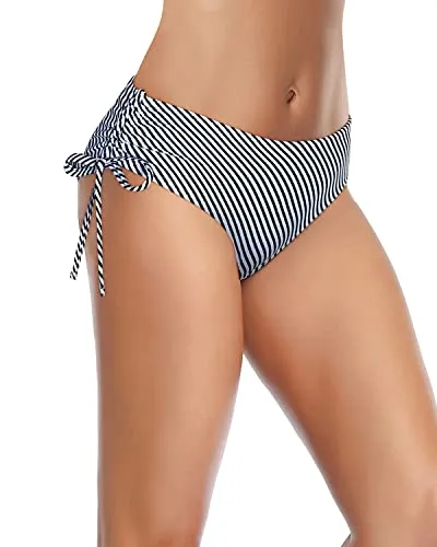 Sexy Adjustable Side Tie Bikini Bottom For Women-Black And White Stripe