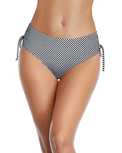 Sexy Adjustable Side Tie Bikini Bottom For Women-Black And White Stripe