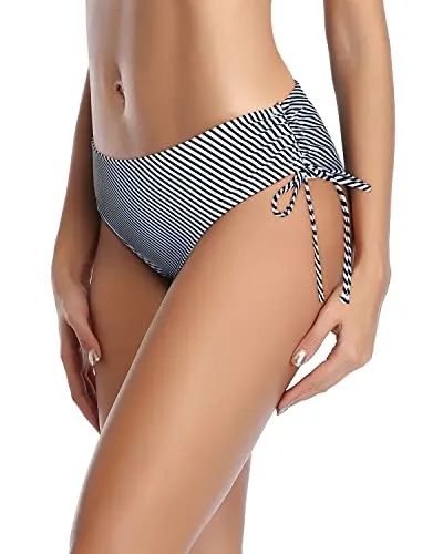 Sexy Adjustable Side Tie Bikini Bottom For Women-Black And White Stripe