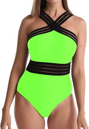 Sexy Criss Cross Hollow Bathing Suit for Women One Piece Tummy Control Swimwear Strapless Backless Slimming Swimwear
