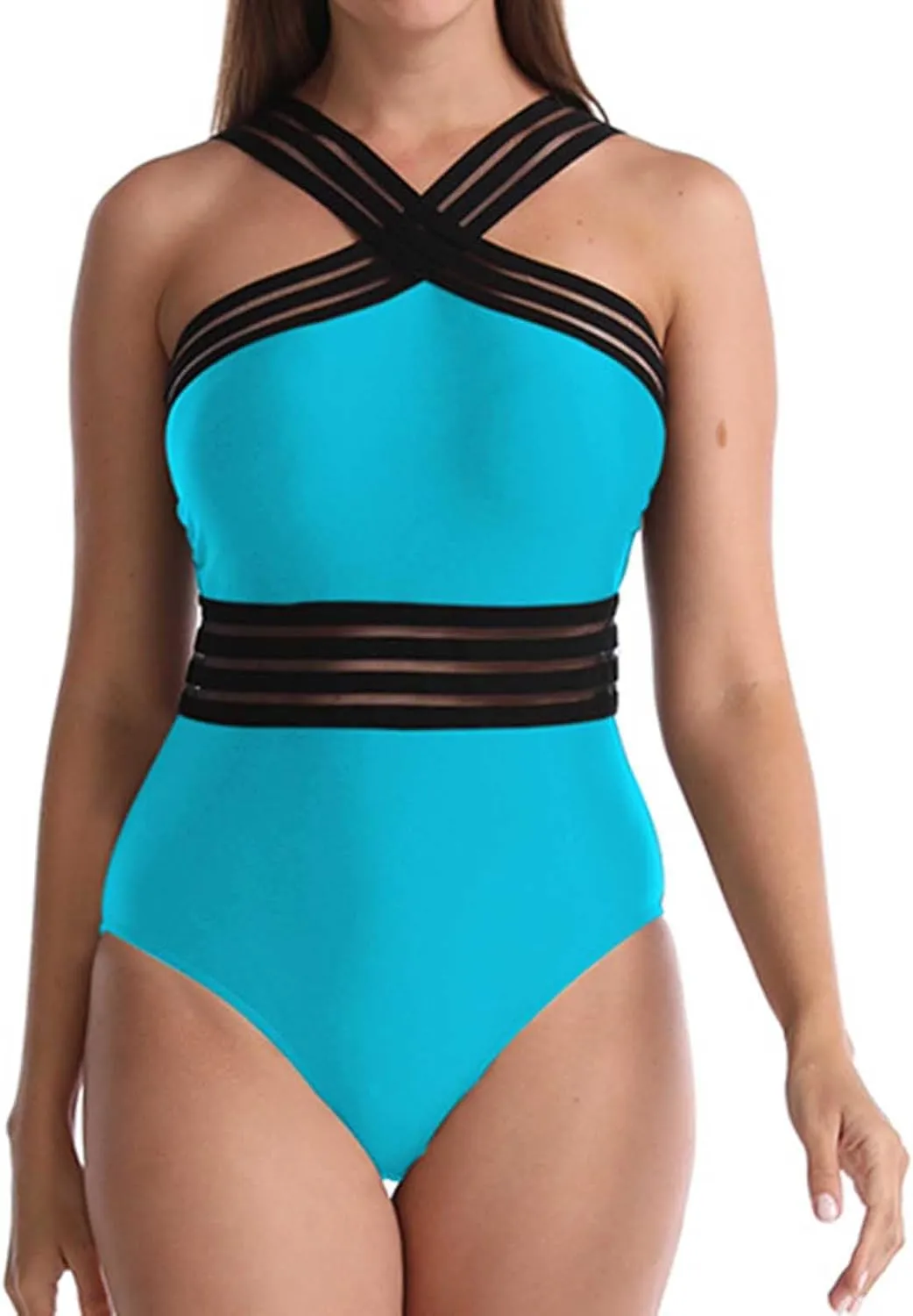 Sexy Criss Cross Hollow Bathing Suit for Women One Piece Tummy Control Swimwear Strapless Backless Slimming Swimwear