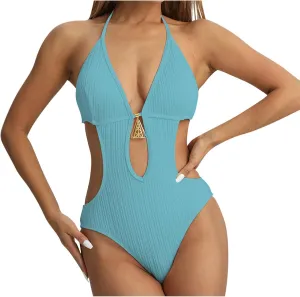 Sexy Cutout One Piece Swimsuit for Women Halter Backless Monokini Bathing Suit High Cut Thongs 1 Piece Swimwear
