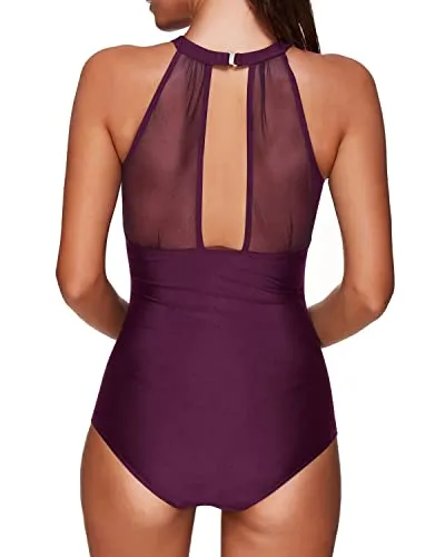 Sexy Deep Plunge Push-Up One Piece Swimsuit For Women-Maroon