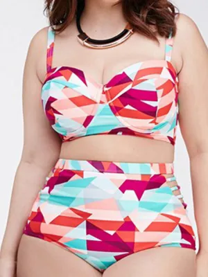 Sexy Halter Printing High Waist Solid Color Tankinis Swimsuit