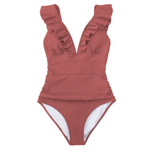 Sexy Ladies' Ruffled Lace-up Backless Beachwear