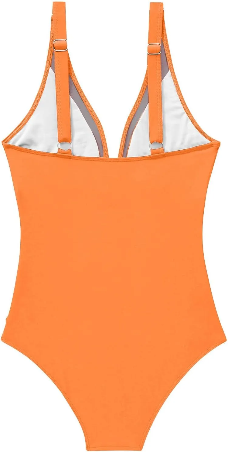 Sexy Mesh Swimwear for Women Trendy One Piece V Neck Tummy Control Swim Suit Summer 2025 High Waisted Bathing Suits