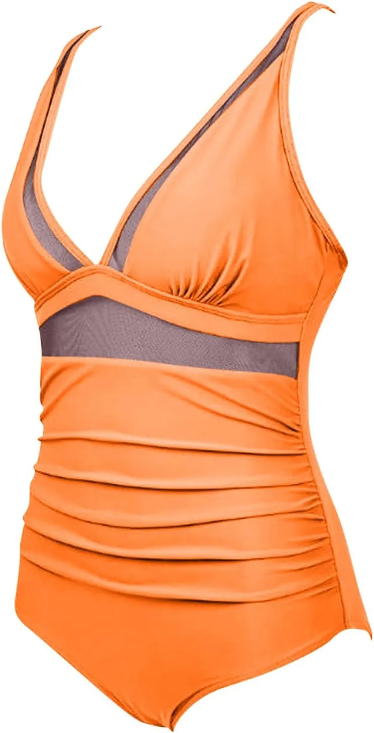Sexy Mesh Swimwear for Women Trendy One Piece V Neck Tummy Control Swim Suit Summer 2025 High Waisted Bathing Suits