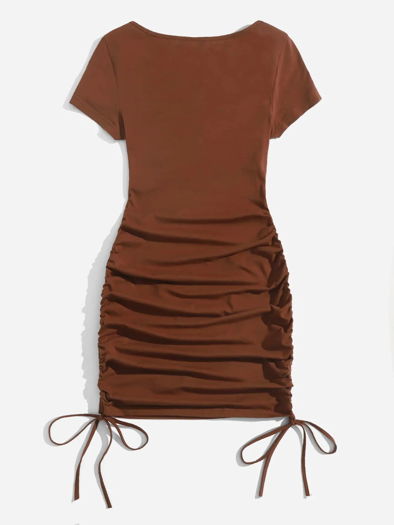 Sexy Plain Ruched Bust Short Sleeve Sweetheart Pencil Natural Short Plus Size Dress