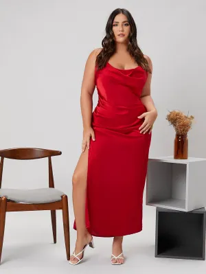 Sexy Plain Split Thigh Sleeveless Spaghetti Strap Slit High Waist Long Plus Size Dress
