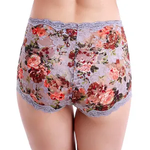 Sexy Seamless Breathable Lace Floral Panties Abdomen Control Boyshorts For Women