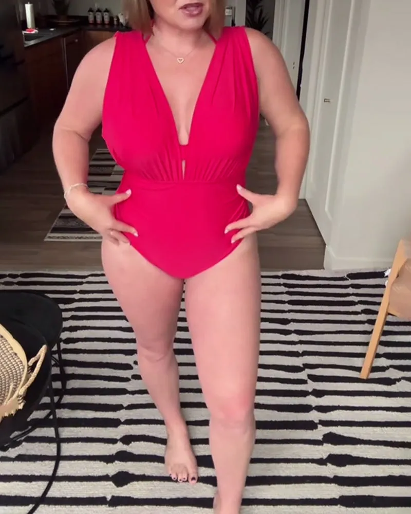 Sexy Solid Color One-Piece Swimsuit