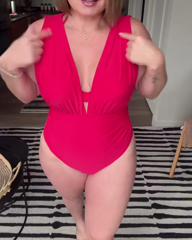 Sexy Solid Color One-Piece Swimsuit