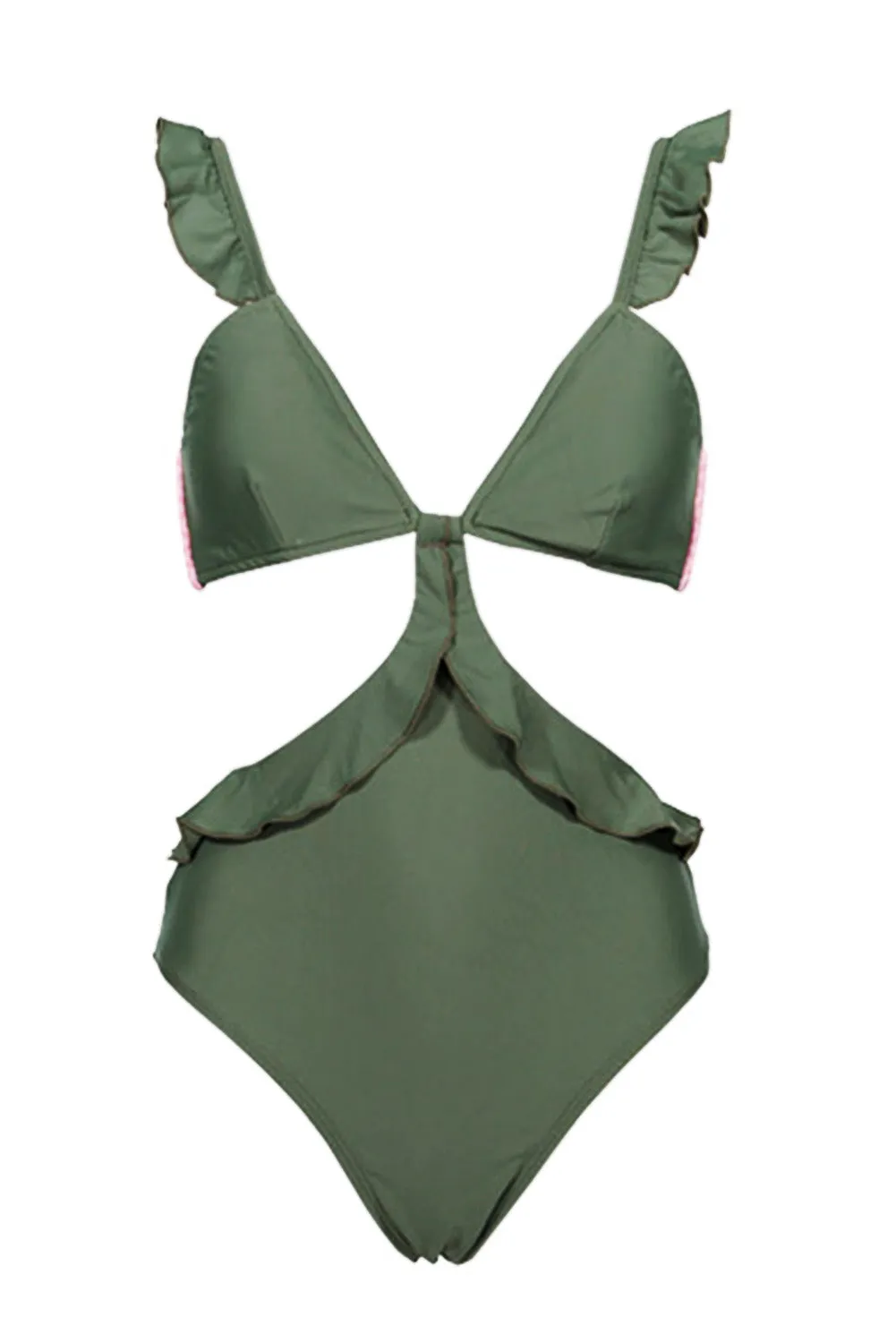Sexy V Neck Open Back Frill Hem Floral Print Monokini