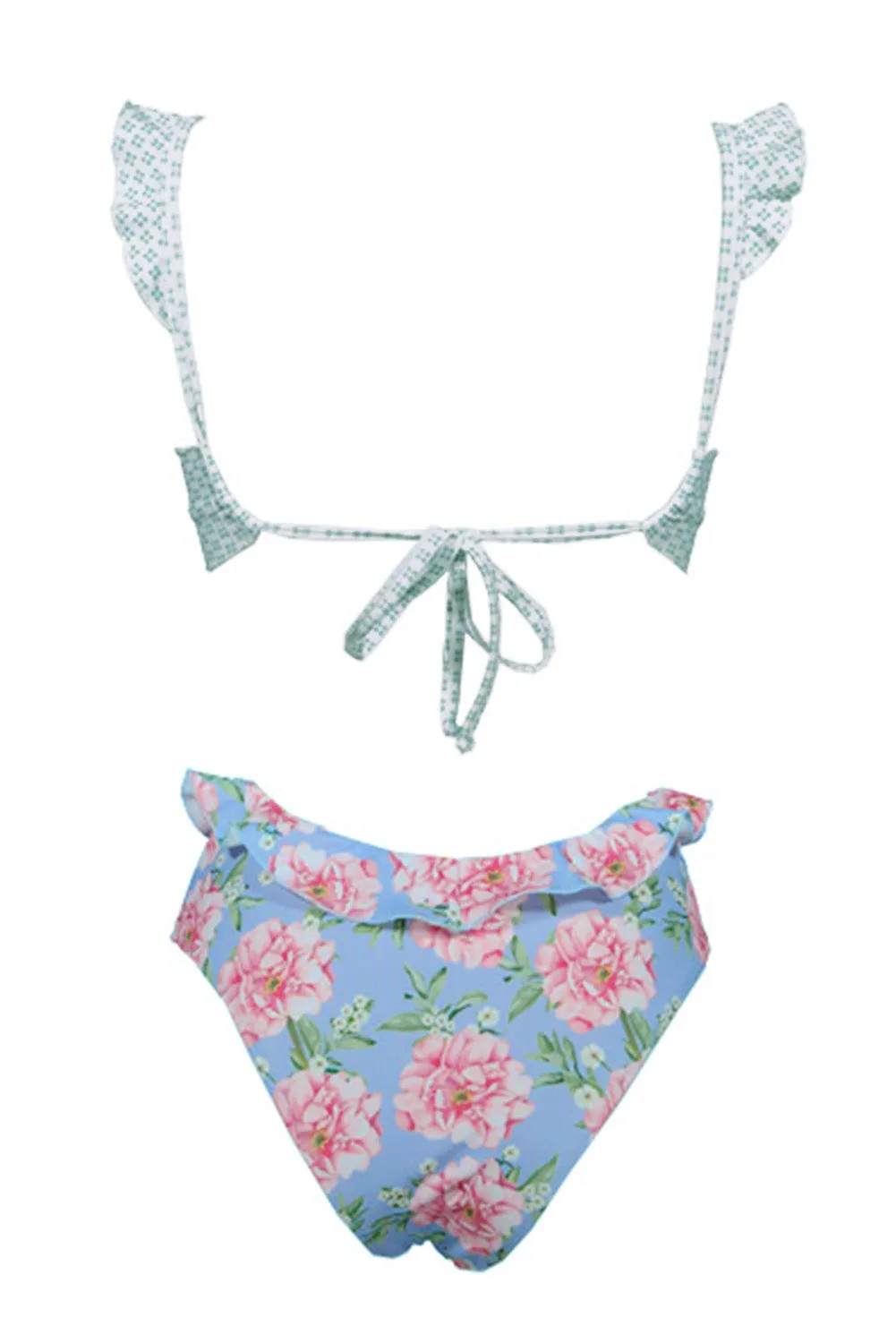 Sexy V Neck Open Back Frill Hem Floral Print Monokini