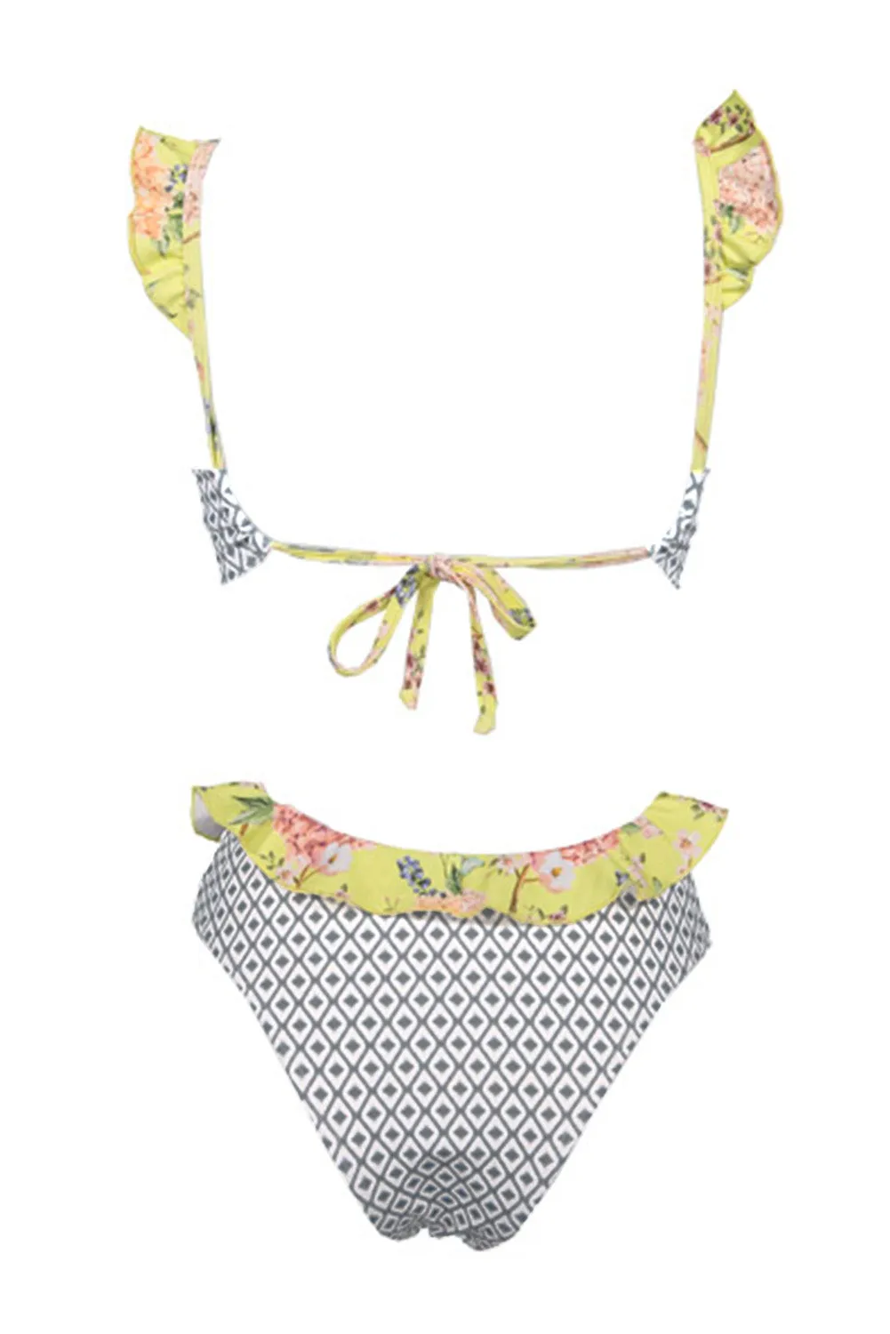 Sexy V Neck Open Back Frill Hem Floral Print Monokini