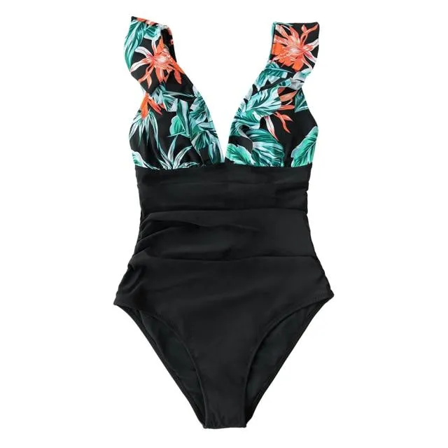 Sexy Women's Ruffled Lace-up Monokini Swimsuit One Piece