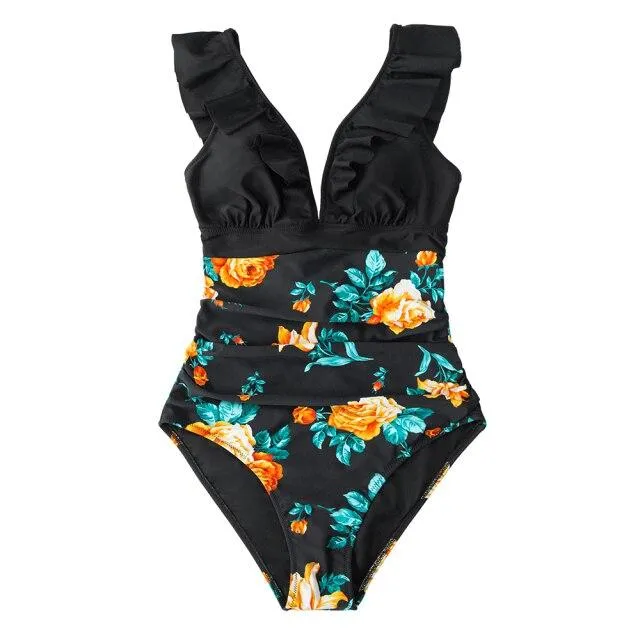 Sexy Women's Ruffled Lace-up Monokini Swimsuit One Piece