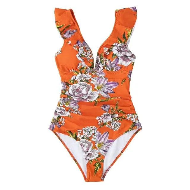 Sexy Women's Ruffled Lace-up Monokini Swimsuit One Piece