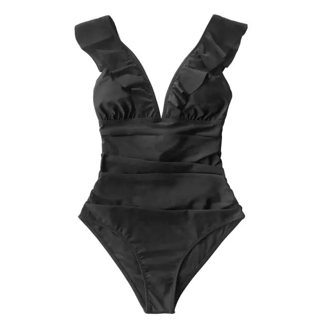 Sexy Women's Ruffled Lace-up Monokini Swimsuit One Piece