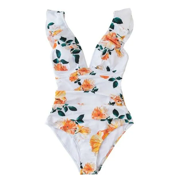 Sexy Women's Ruffled Lace-up Monokini Swimsuit One Piece