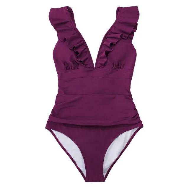 Sexy Women's Ruffled Lace-up Monokini Swimsuit One Piece