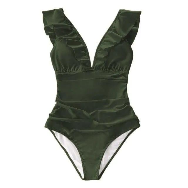 Sexy Women's Ruffled Lace-up Monokini Swimsuit One Piece