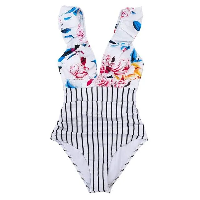 Sexy Women's Ruffled Lace-up Monokini Swimsuit One Piece