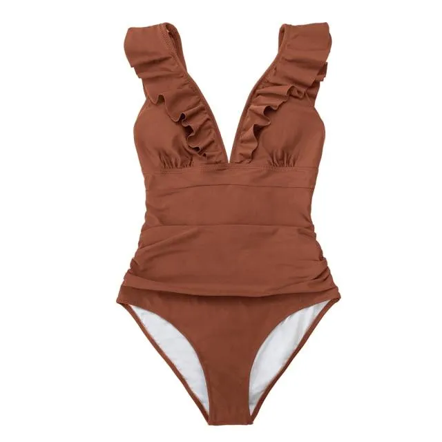 Sexy Women's Ruffled Lace-up Monokini Swimsuit One Piece