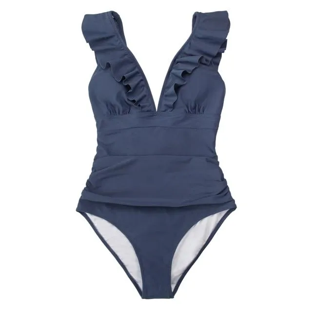Sexy Women's Ruffled Lace-up Monokini Swimsuit One Piece