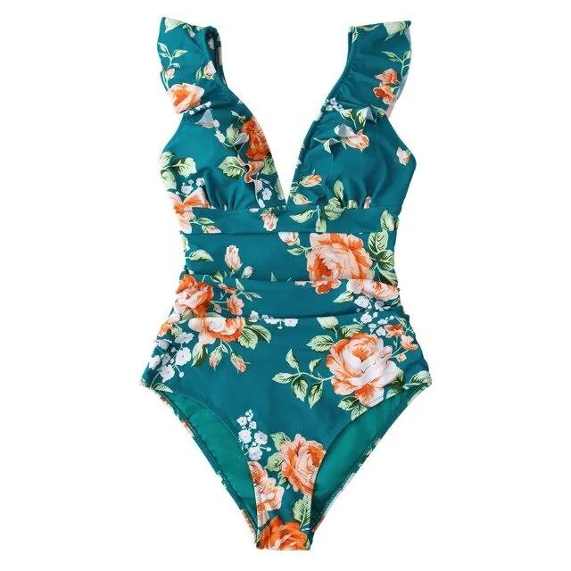 Sexy Women's Ruffled Lace-up Monokini Swimsuit One Piece