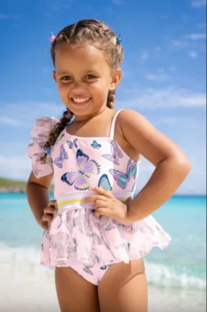 Shade Critters Infant to Youth Girls Organza Sleeve Butterfly Swimsuit & Tutu