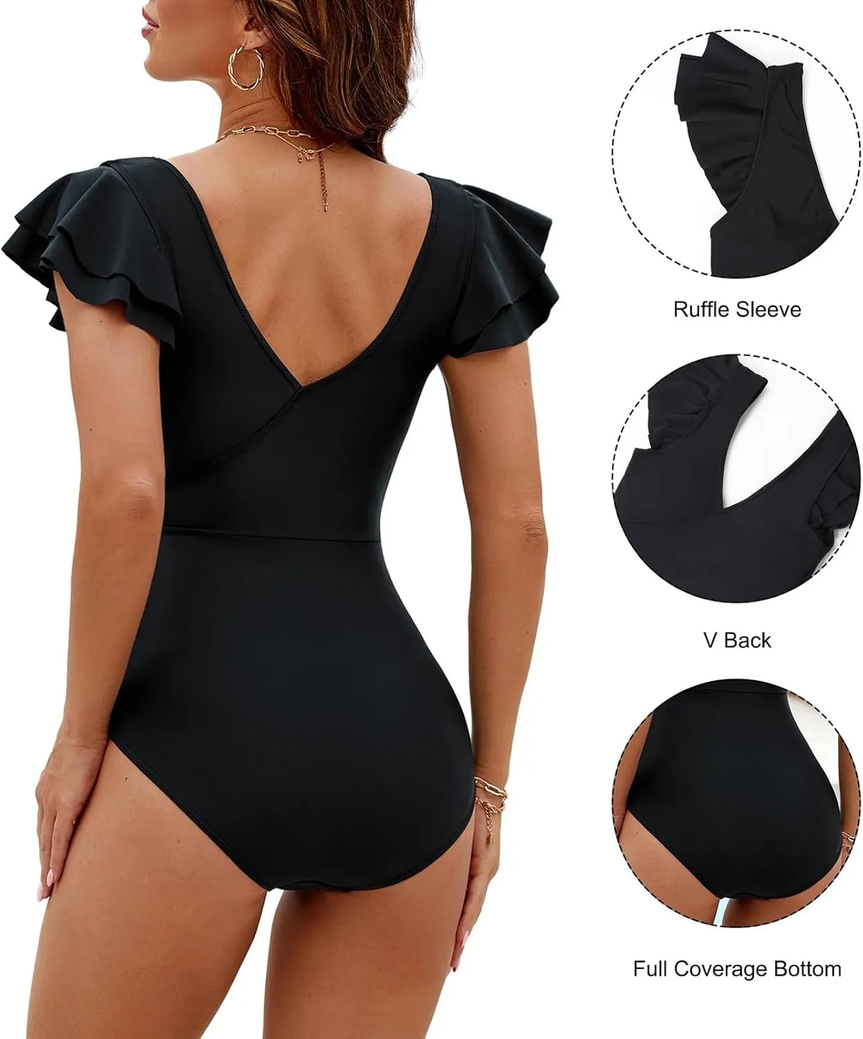 SHAOBGE Women's Ruffled One Piece Swimsuits V Neck Tummy Control Cutout High Waisted Bathing Suit
