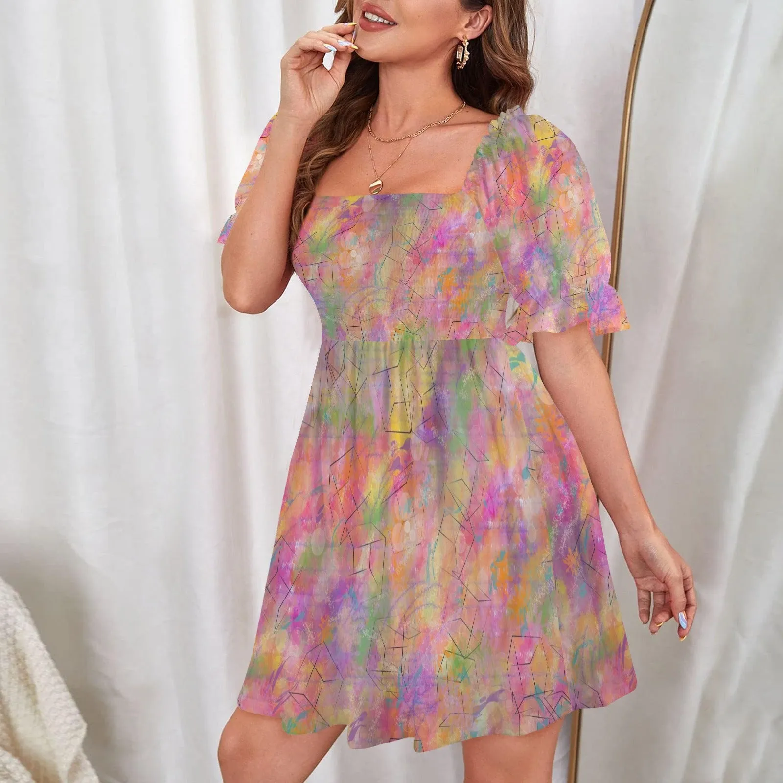 Shapes Ruffles Square Neck Dress up to 5 XL (FWS)