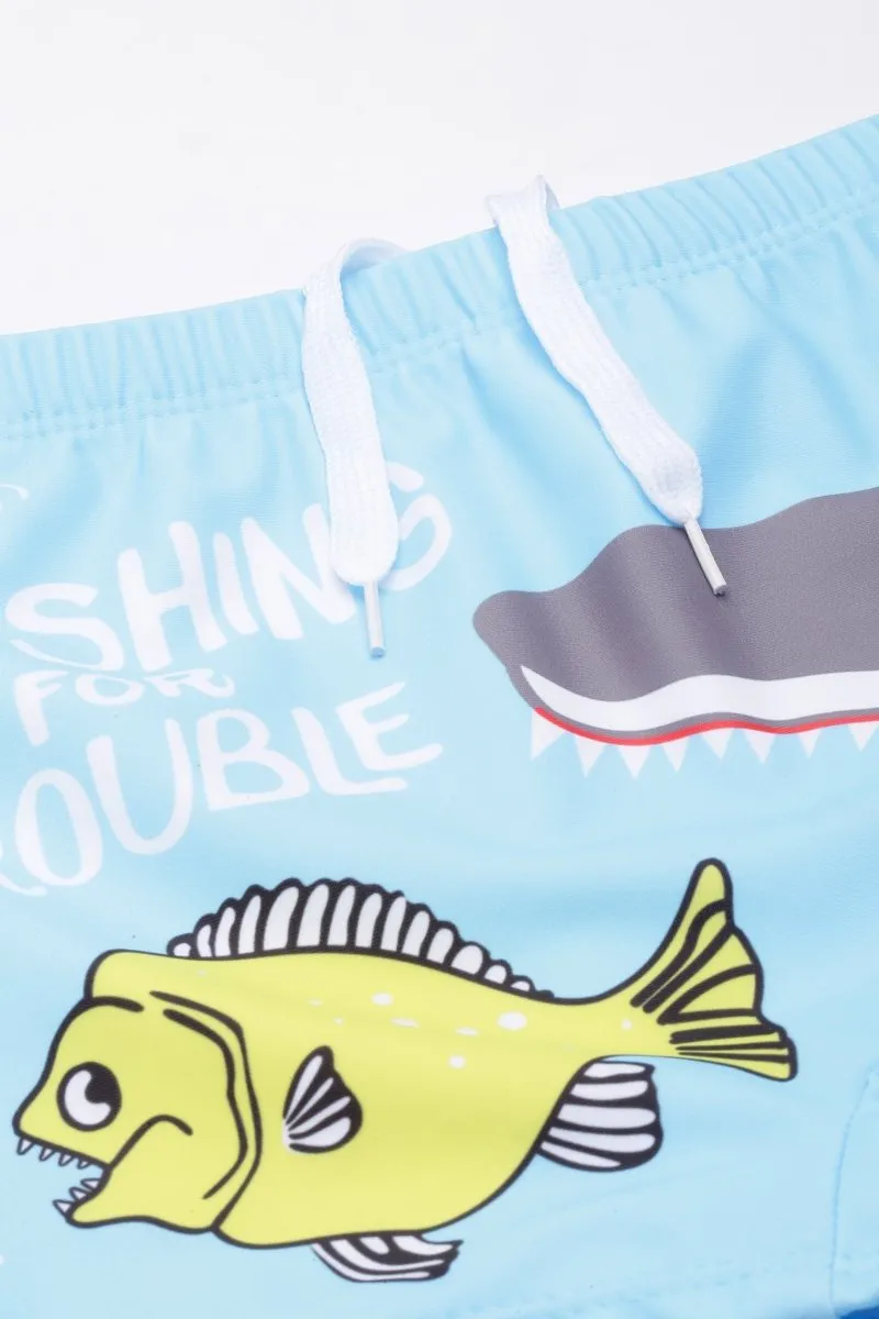 Shark Snap Boys Swim Shorts With Cap Set