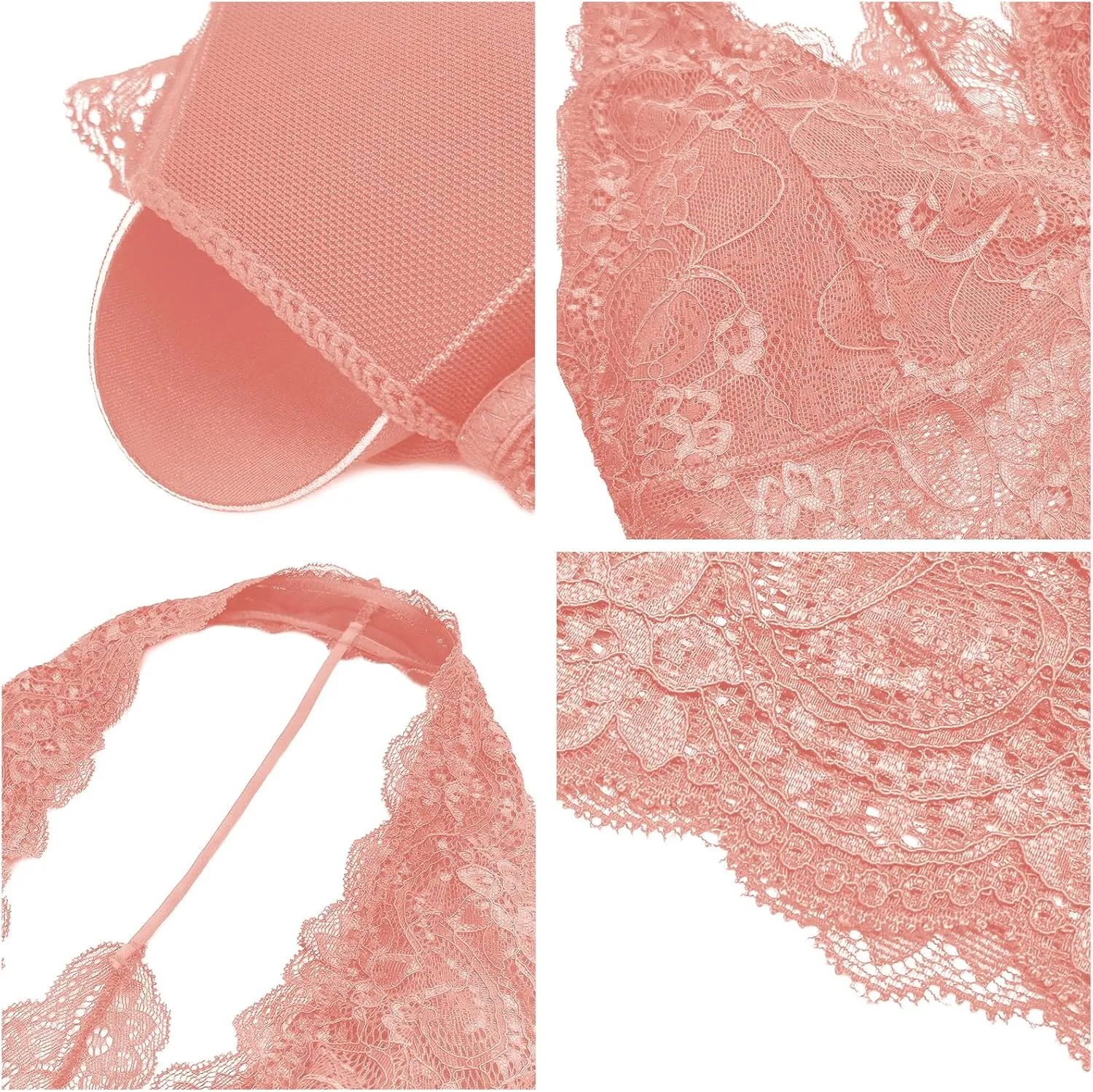SHEKINI Women Floral Lace Bra Padded Breathable Bralette Halter Bra Wire Free Racerback Bra
