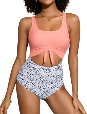 SHEKINI Women's Slimming Tummy Control Swimsuits Cutout Tie Knot One Piece Bathing Suit Padded Swimwear