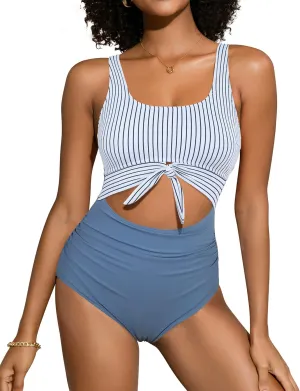 SHEKINI Women's Slimming Tummy Control Swimsuits Cutout Tie Knot One Piece Bathing Suit Padded Swimwear