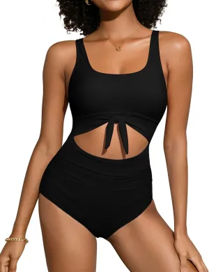 SHEKINI Women's Slimming Tummy Control Swimsuits Cutout Tie Knot One Piece Bathing Suit Padded Swimwear
