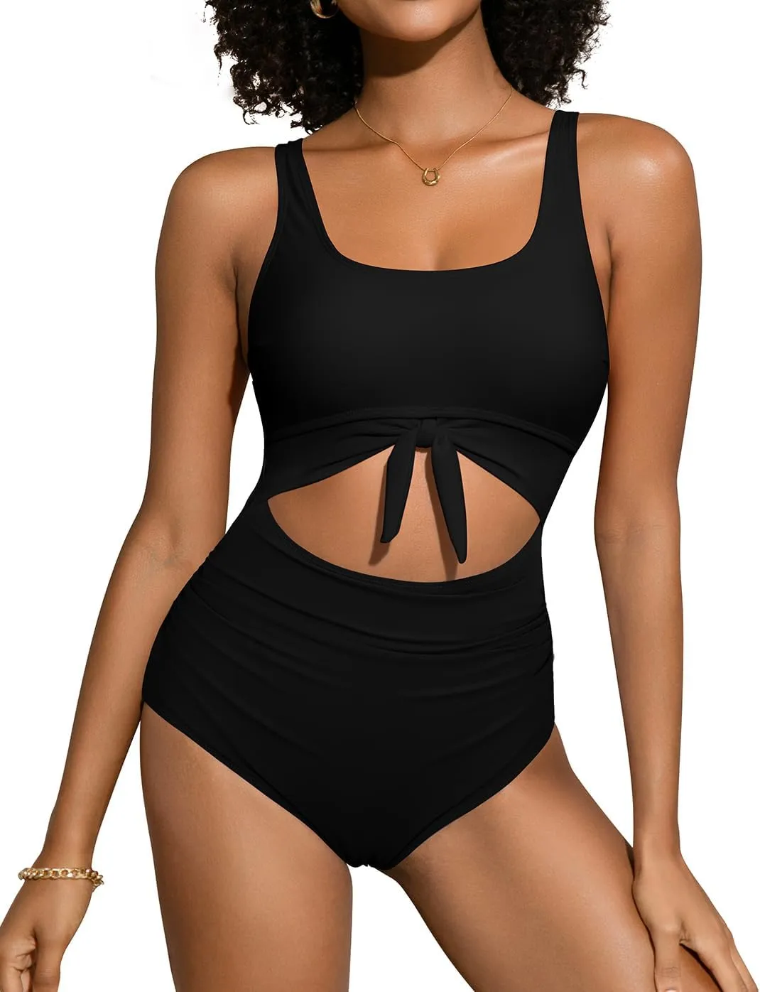 SHEKINI Women's Slimming Tummy Control Swimsuits Cutout Tie Knot One Piece Bathing Suit Padded Swimwear